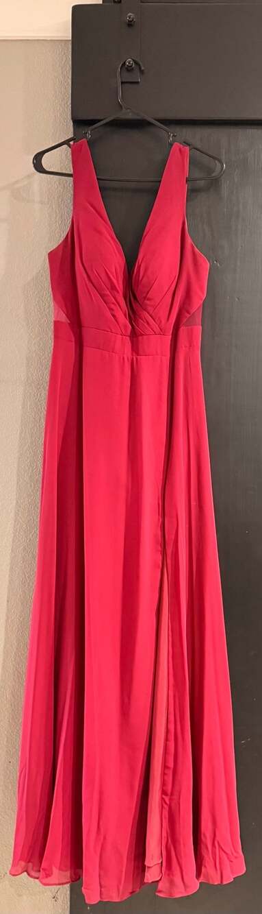 Azazie Maxi Dress Size A12 Burgundy V-Neck Chiffon Formal Gown